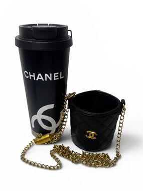 Tumbler Black Quilted Mini Bucket Crossbody with Gold Hardware